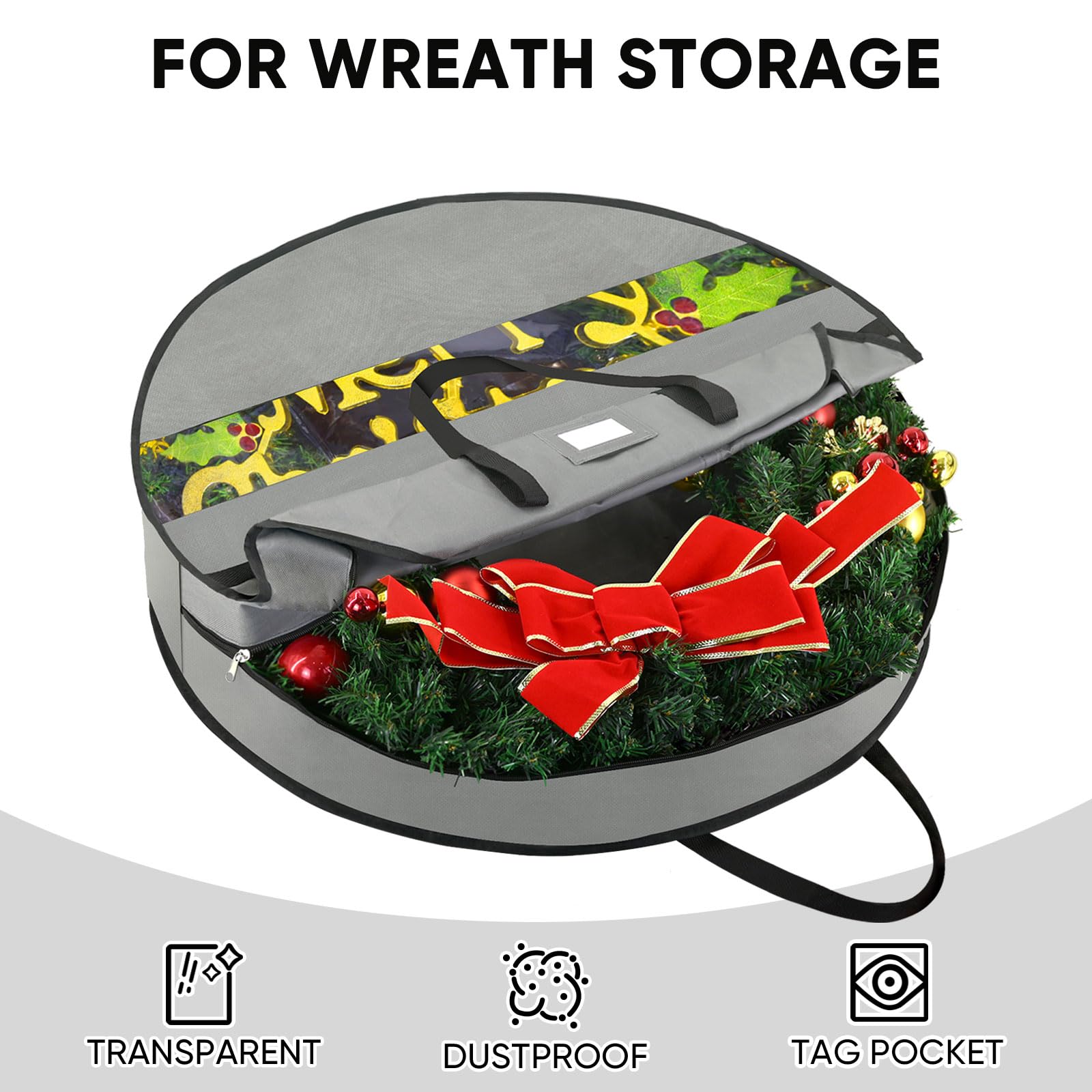 Baleine Premium Wreath Storage Container, Oxford Christmas Wreath Storage Bags With Durable Tarp Material And Reinforced Handle